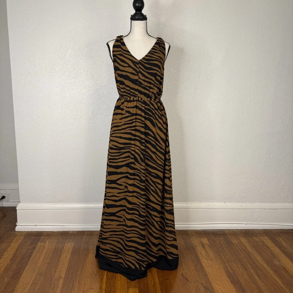 Michael Kors Women's Tiger Strip Summer Dress Size Xs Black Brown‎